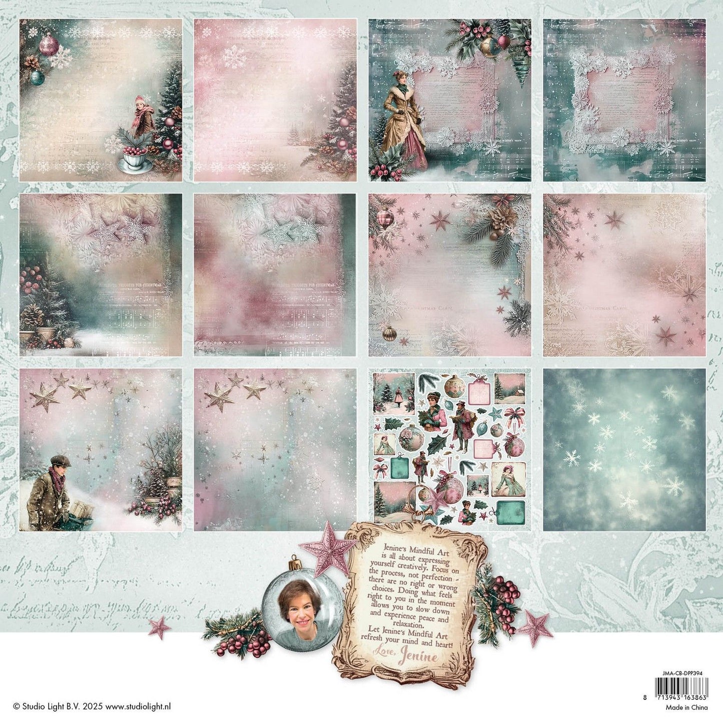 Studio Light • Jenine's Mindful Art Christmas Blush Designer Bloc de papier scrapbooking recto-verso