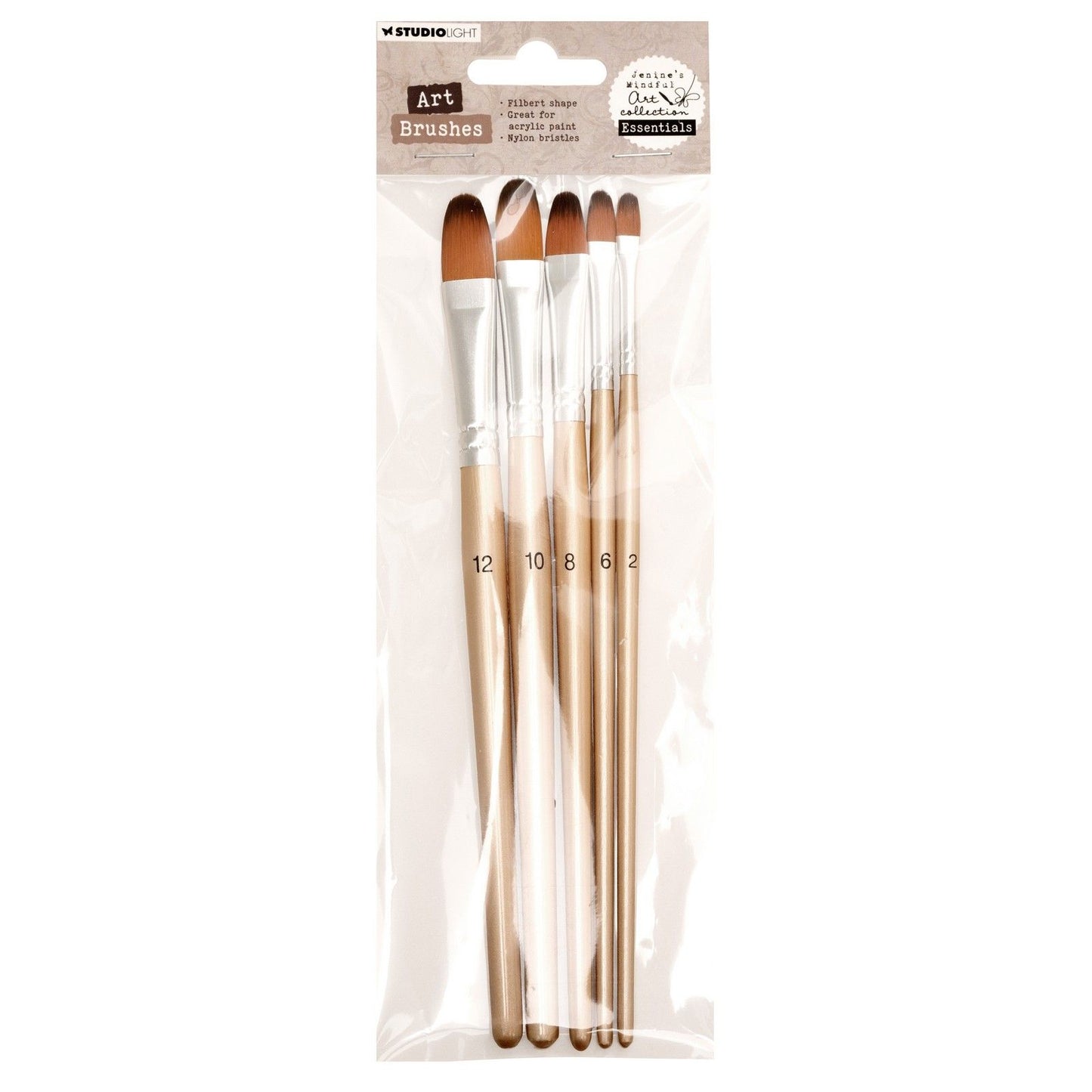 Studio Light • Jenine's Mindful Art Brush Set Filbert, taille 2-4-6-8-10 Essentials 75x220x10mm 5 pièces