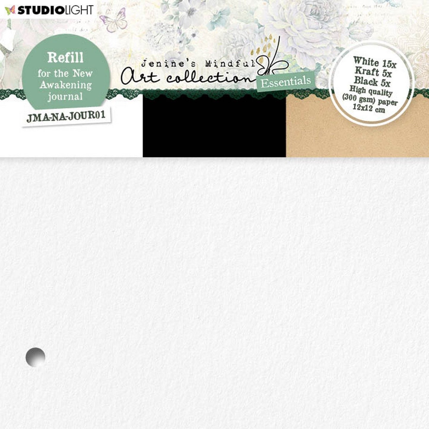 Studio Light • Recharge d'art conscient de Jenine pour nouveau journal d'éveil en kraft blanc noir