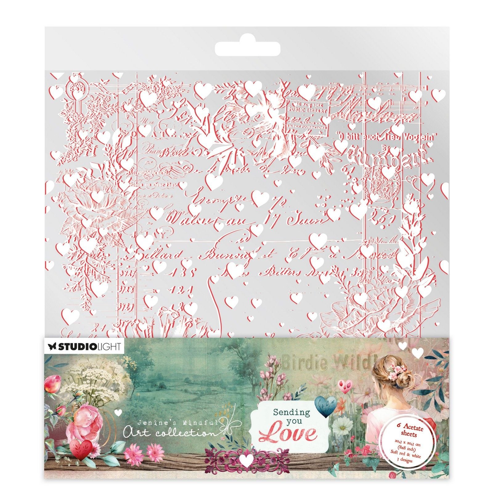 Studio Light • Les feuilles d'acétate Mindful Art de Jenine vous envoient de l'amour blanc rouge doux