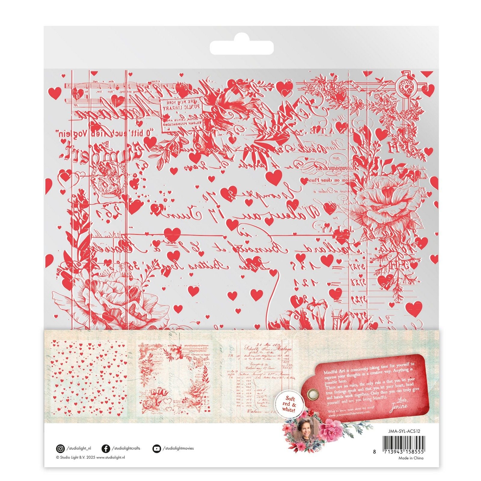 Studio Light • Les feuilles d'acétate Mindful Art de Jenine vous envoient de l'amour blanc rouge doux
