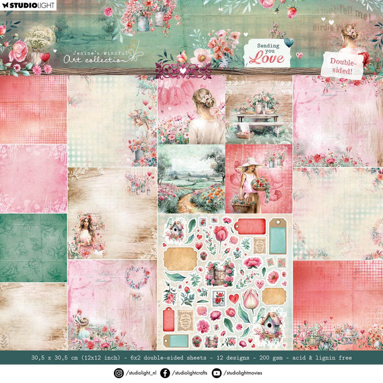 Studio Light • Bloc de papier de créateur d'art conscient de Jenine qui vous envoie de l'amour pour le scrapbooking recto-verso