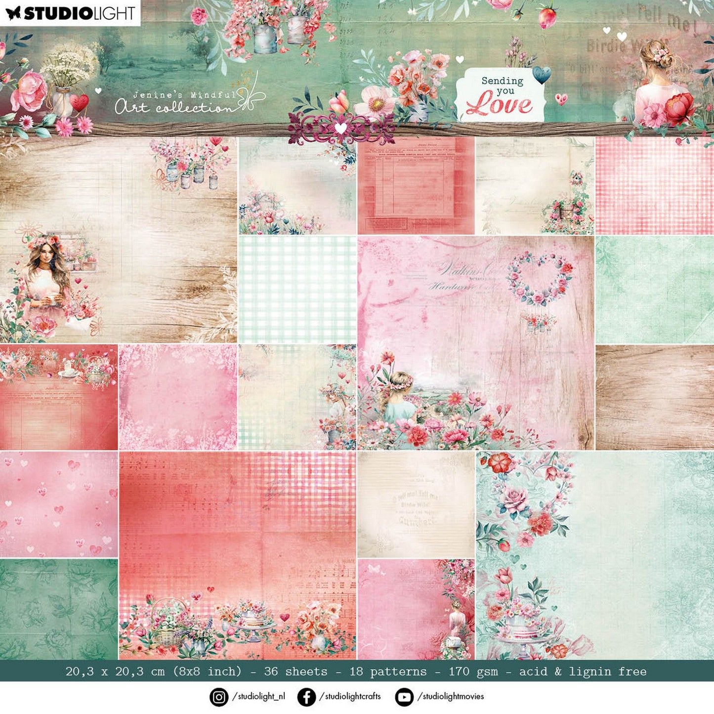 Studio Light • Le bloc de papier de la créatrice d'art consciente de Jenine vous envoie des arrière-plans d'amour