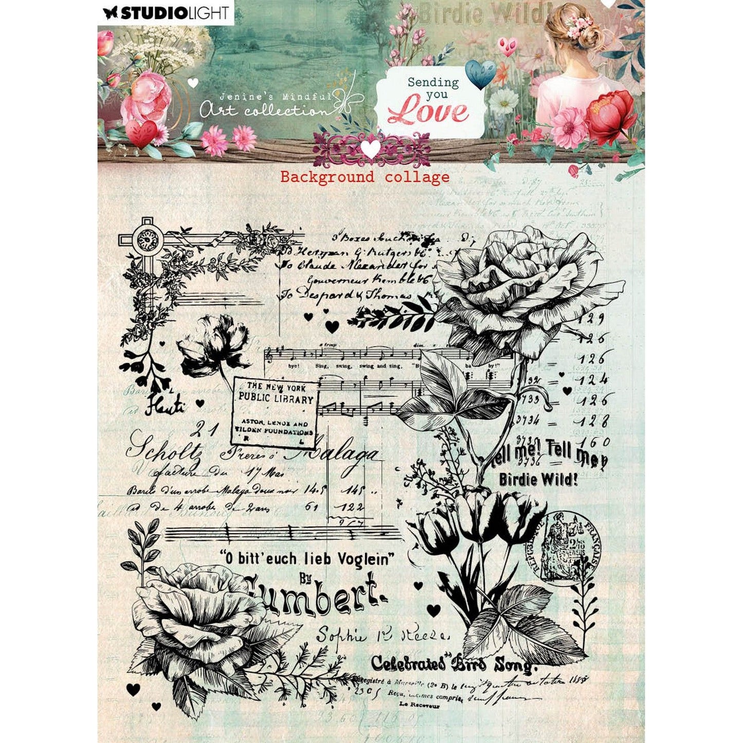 Studio Light • Les tampons clairs d'art conscient de Jenine vous envoient un collage de fond d'amour