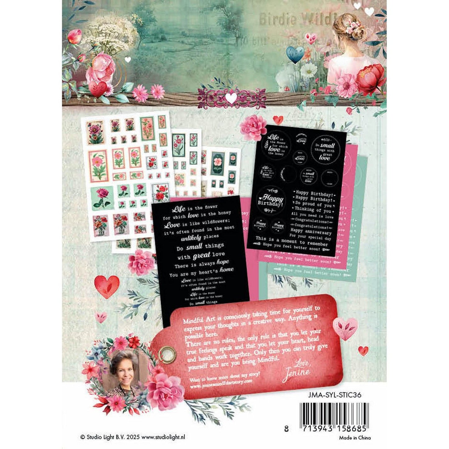 Studio Light • Feuilles d'autocollants d'art conscient de Jenine vous envoyant des citations de timbres-poste d'amour