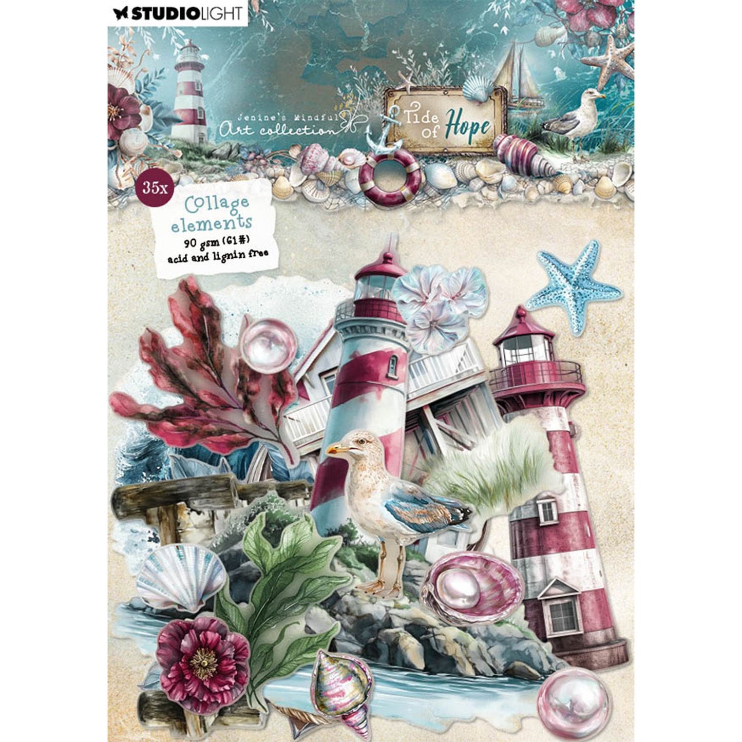 Lumière de studio • éléments en papier marée d'espoir 35 éléments de collage