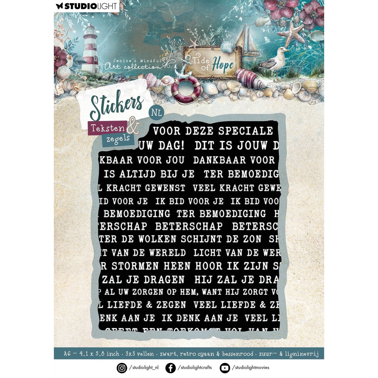 Studio Light • Feuilles d'autocollants Tide of Hope, textes pour tampons