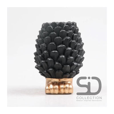 Vase pomme de pin décoration inspiration saison sur pied 16cm noir