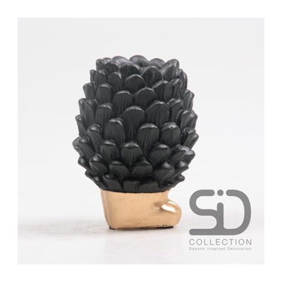 Vase pomme de pin décoration inspiration saison sur pied 9x9x12cm noir