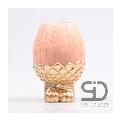 Vase décoration inspiration saison gland sur pied 11x11x16cm beige rouge