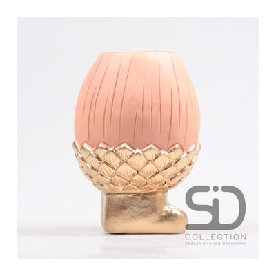 Vase décoration inspiration saison gland sur pied 11x11x16cm beige rouge