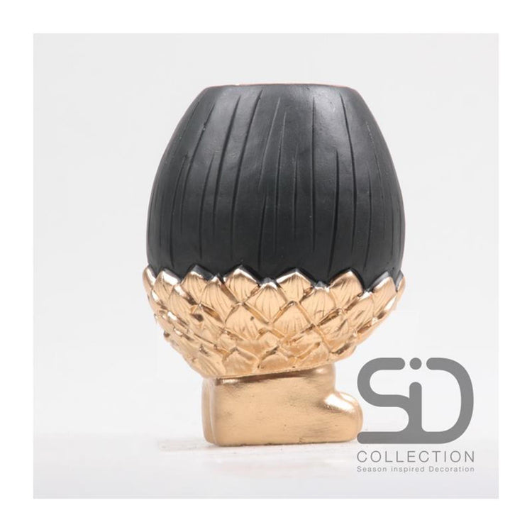 Vase décoration inspiration saison gland sur pied 11x11x16cm noir