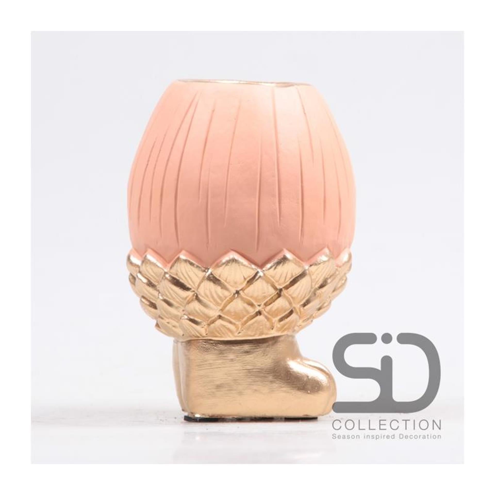 Vase décoration inspiration saison gland sur pied 13cm beige rouge