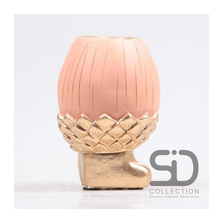 Vase décoration inspiration saison gland sur pied 13cm beige rouge
