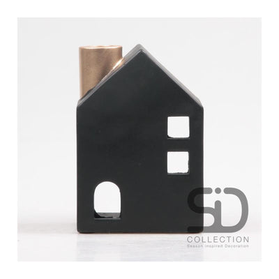 Bougeoir décoration inspiration saison maison 11x8x16cm noir