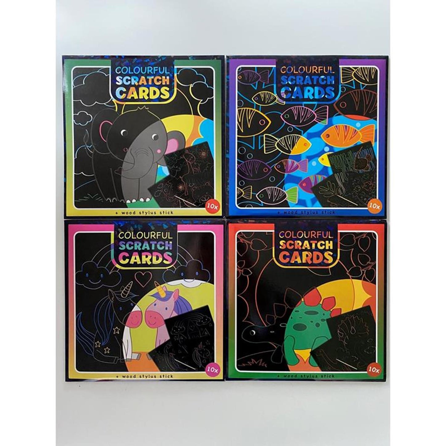 10 cartes à gratter colorées avec stylo à gratter