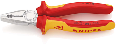 Pince universelle Knipex isolée | poignées multi-composants | VDE testé | chromé | longueur 180 mm | Carte libre-service blister - 03 06 180 sb
