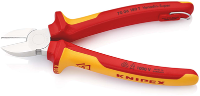 Pince coupante latérale Knipex | longueur 180 mm | isolé | boîtiers multi-composants | Approuvé VDE | protection intégrée - 70 06 180 t bk
