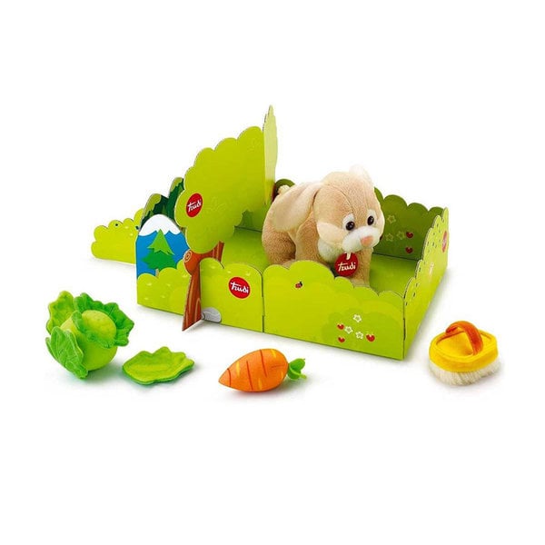 Rabbit câlin avec jardin et nourriture