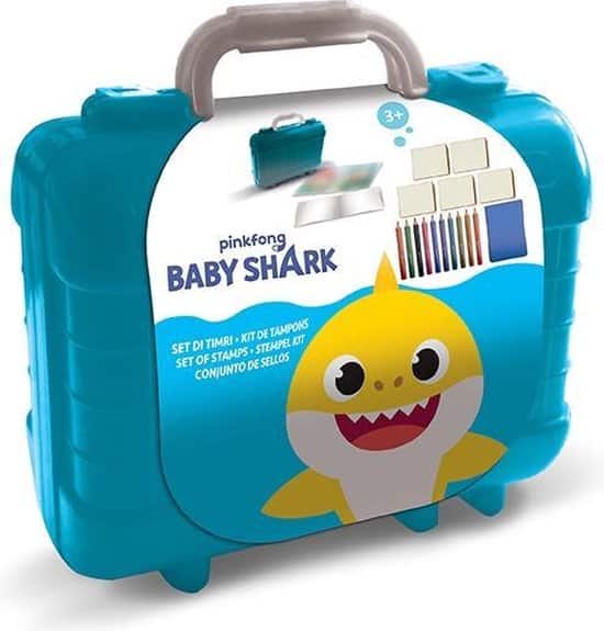 Cas de tampon multi-imprimé Shark bébé, avec 5 timbres en bois