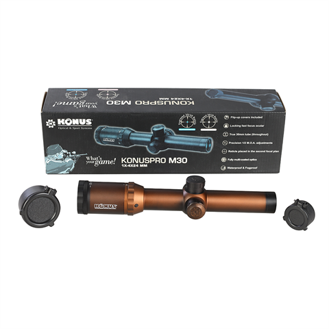 Konus Rifle Scope Konuspro-M30 1-4x24 avec une démo croisée de câblage illuminé
