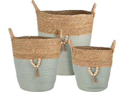 Ensemble de paniers de décoration intérieure 3 pièces ronds en paille