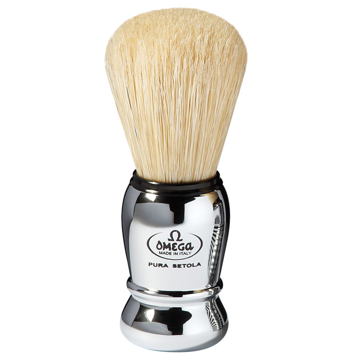 Blaireau Omega poils de porc manche chromé 10cm