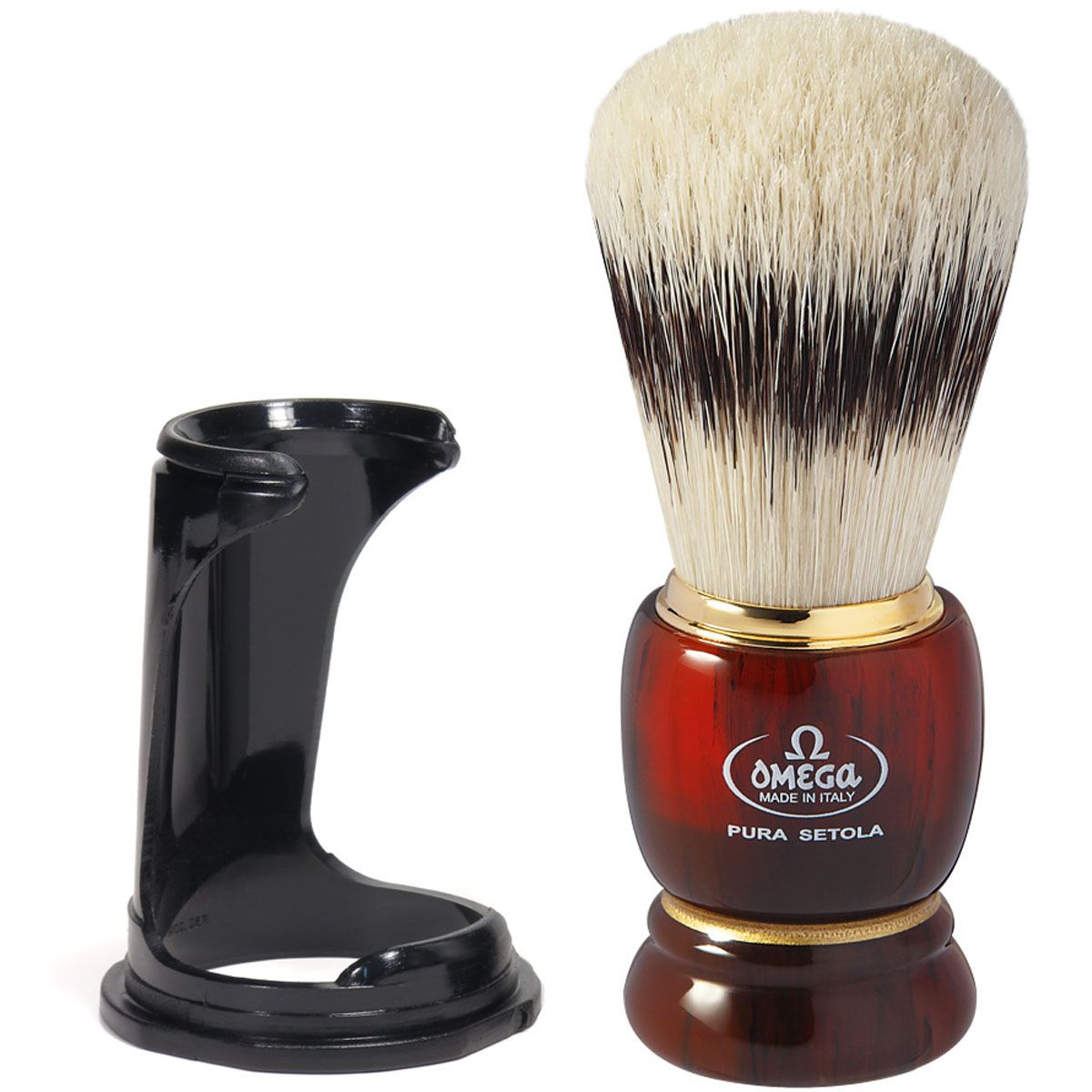 Blaireau Omega en poils de porc avec manche en résine effet poils de blaireau + standard 11cm