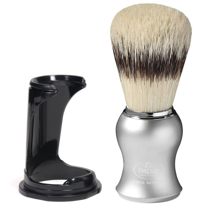 Blaireau Omega poils de porc effet poils de blaireau manche gris mat + standard 11cm