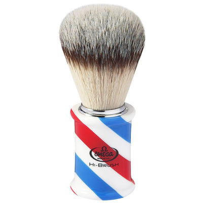 Omega blaireau hi-brush poils synthétiques avec effet poils de blaireau manche barber pol 11cm