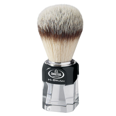 Blaireau Omega hi-brush poils synthétiques effet blaireau manche transparent noir 11cm