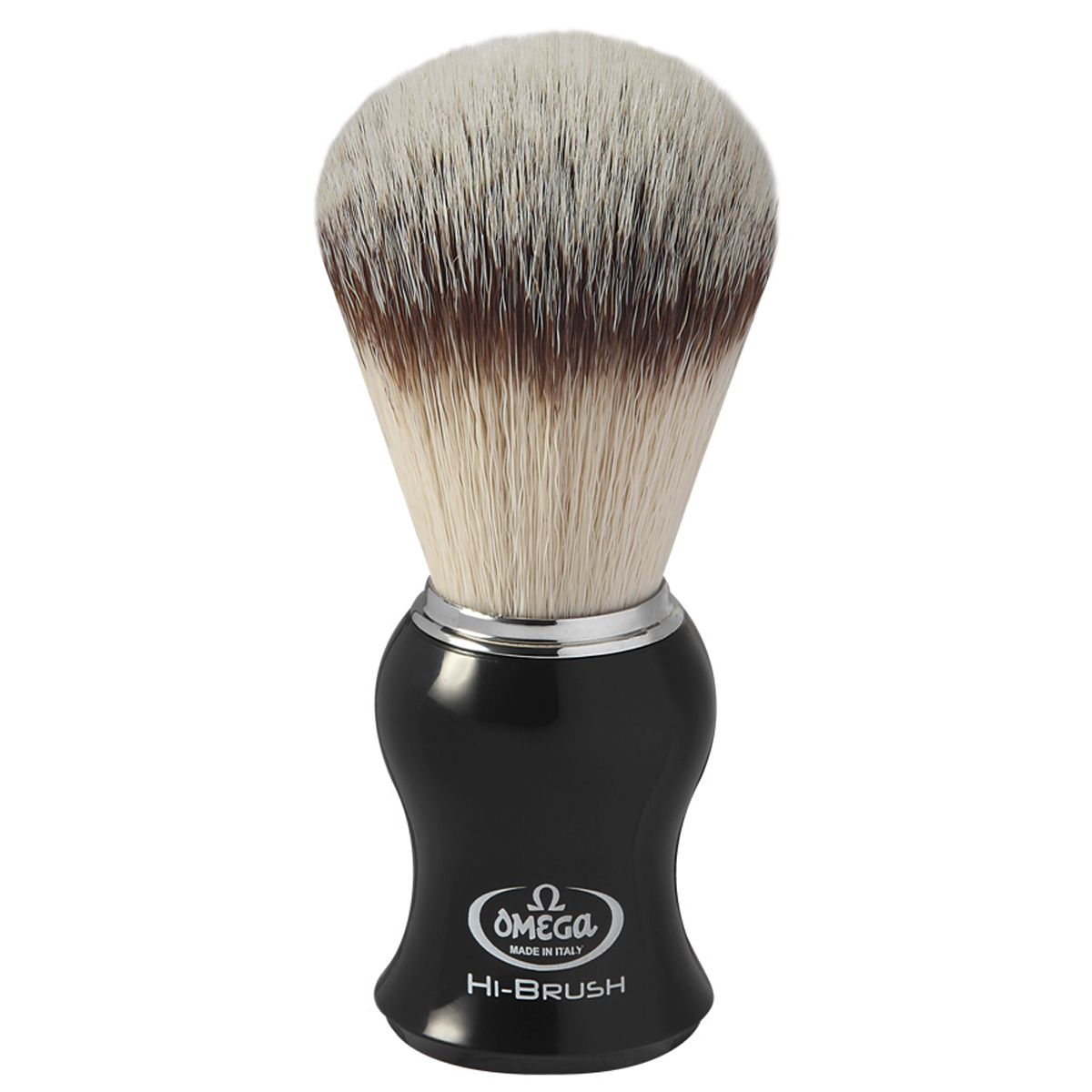 Blaireau Omega hi-brush cheveux synthétiques effet poils de blaireau manche noir 11cm