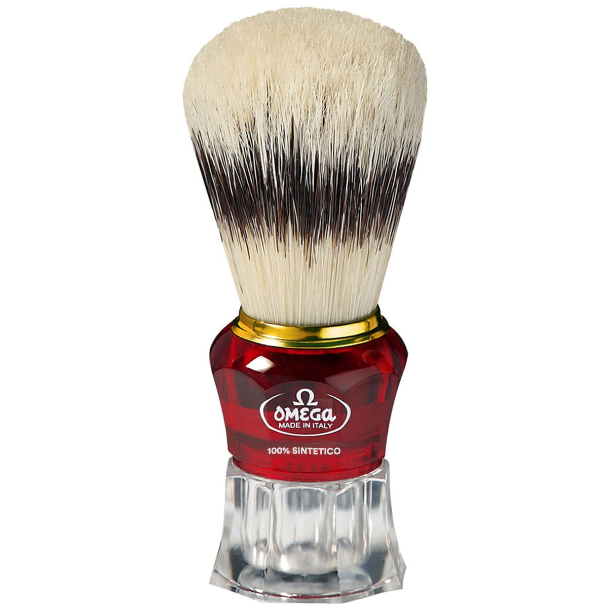 Blaireau Omega hi-brush poils synthétiques effet blaireau manche transparent rouge 11cm