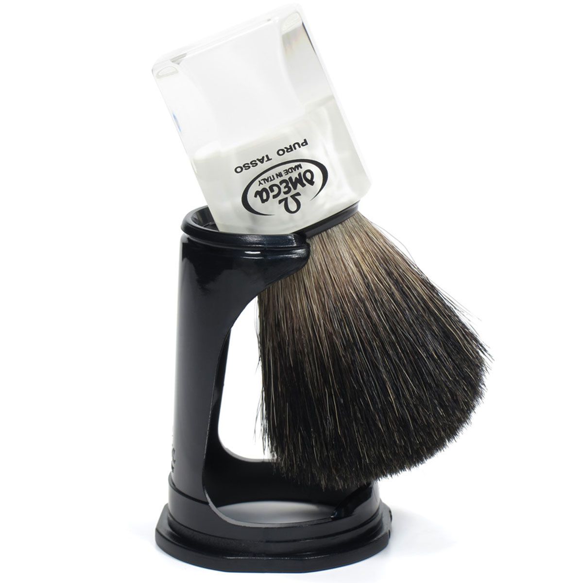 Blaireau Omega 100% blaireau noir transparent + standard 9,5cm