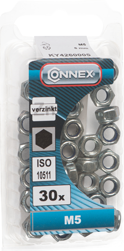 Écrou borg Connex avec bague en nylon M5 30 pièces zingué - ky4260005