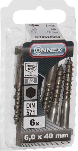 Boulon fileté à bois Connex (6k) 6x40 6pcs a2 - ky4526040