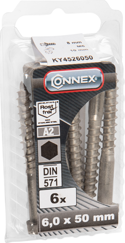 Boulon fileté à bois Connex (6k) 6x50 6pcs a2 - ky4526050