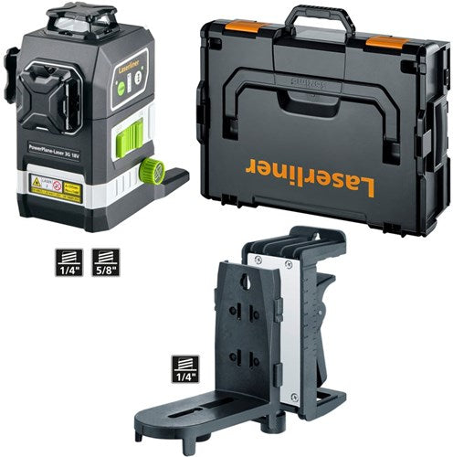 Laserliner powerplane laser 3g multi-18v - fourni avec un kit adaptateur secteur 7 pièces 036.380.70 - 036.380l