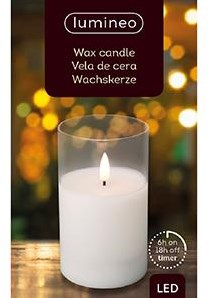 Bougie scintillante LED en verre 7,5x12,5cm blanc - 5509660