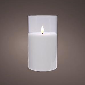 Bougie scintillante LED en verre 7,5x12,5cm blanc - 5509660