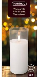 Bougie scintillante LED en verre 7,5x17,5cm blanc - 5509670