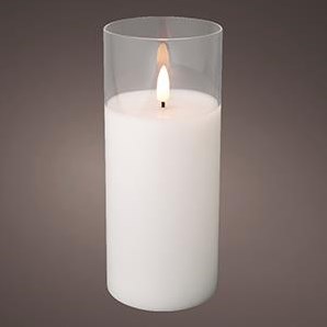 Bougie scintillante LED en verre 7,5x17,5cm blanc - 5509670