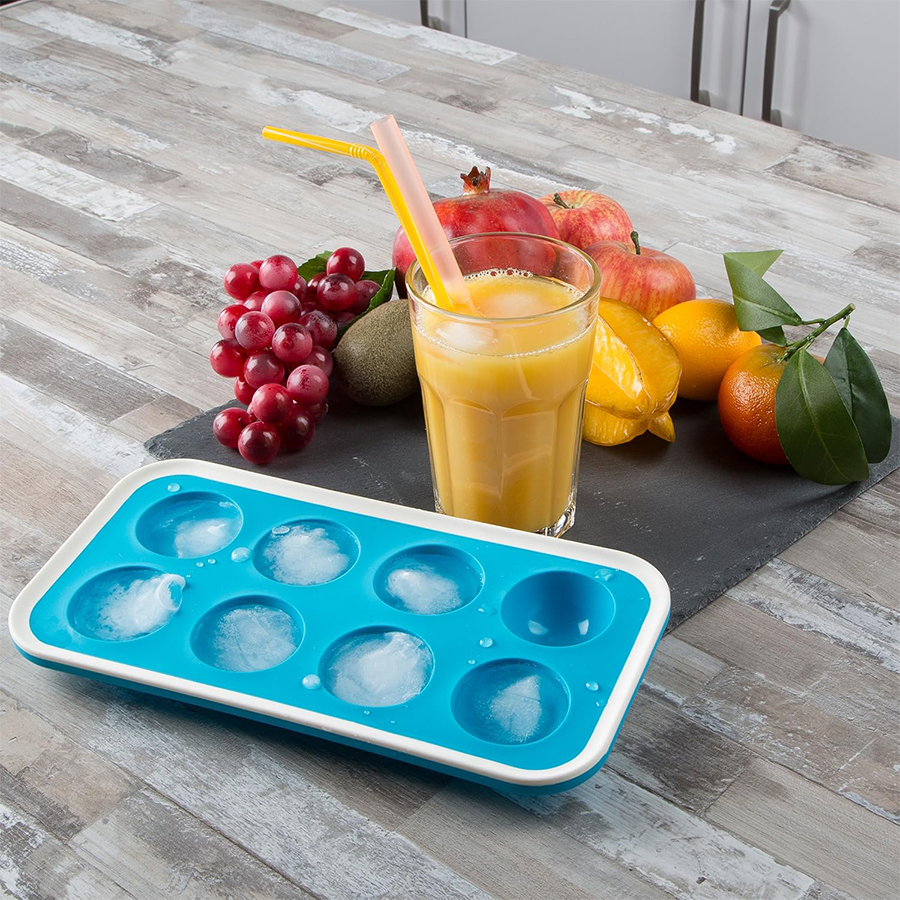 Abi Levivo moule à glaçons silicone demi-cercle 8 cubes bleu