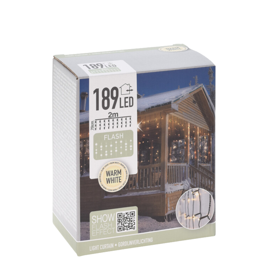 Rideau lumineux clignotant LED blanc chaud 189 LED 200x70cm