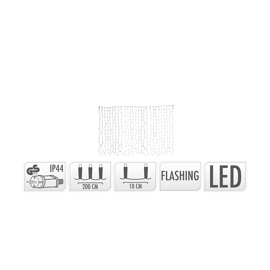 Rideau lumineux clignotant LED blanc chaud 189 LED 200x70cm