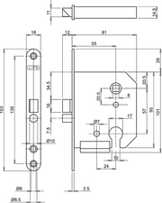 Serrure de porte Lips 2135 | dm55mm | pc57mm | plaque frontale laiton 18x153mm arrondie | gâche spt2131s | Dr 1+3 2+4 - a000325617 - afbeelding 2