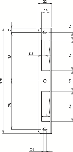 Lips sph2420s Gâche d'angle pour loquet et pêne dormant pour portes à feuillure | acier galvanisé. | 170x22mm - 7170347