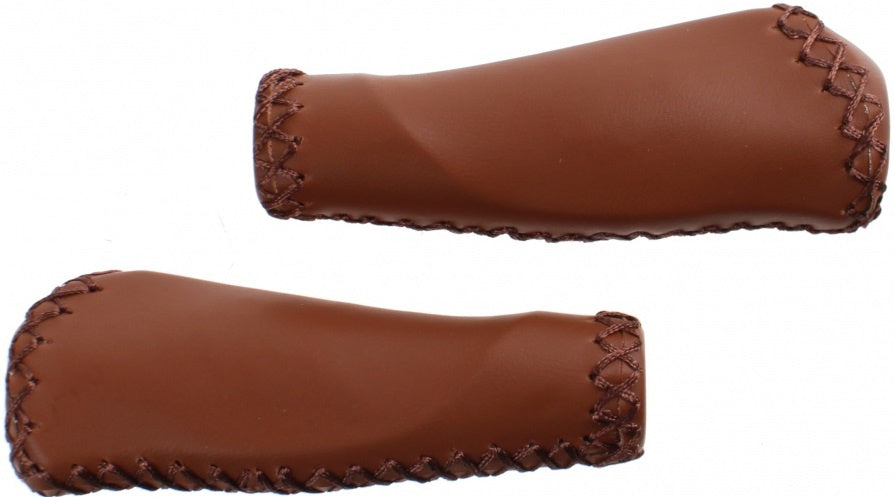 Poignées M-Wave - Poignées en cuir artificiel marron - 125 mm - accessoires de vélo