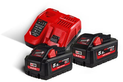 Milwaukee m18 hnrg-552 - pack duo m18 hb5 18v 5,5ah haut rendement + chargeur m12-18fc
