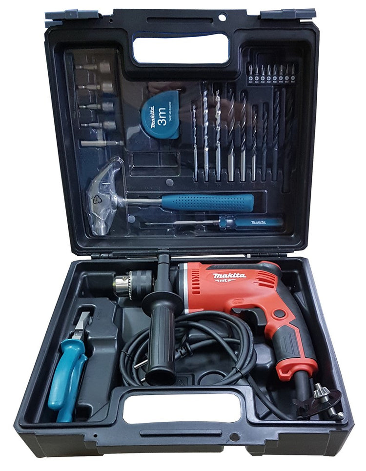 Perceuse à percussion Makita m8100kx2 | 230 V | avec jeu d'accessoires de 26 pièces | dans un coffret en plastique